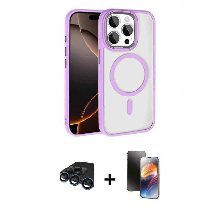 MARSİLYAN™- iPhone 15 Pro Max Kılıf Kıvılcım Prime - Siyah 3D Antistatik Mat Seramik Nano Ekran Koruyucu + Raze Metal Kamera Lens - LT