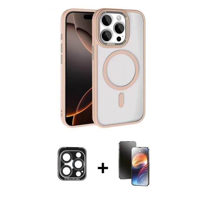 MARSİLYAN™- iPhone 15 Pro Max Kılıf Kıvılcım Prime - Siyah 3D Antistatik Mat Seramik Nano Ekran Koruyucu + PVD Metal Kamera Lens - LT