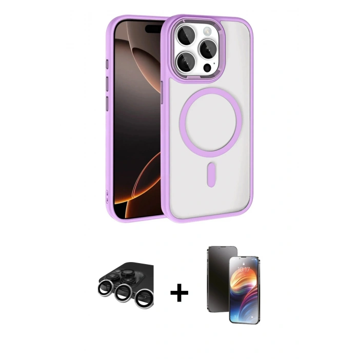MARSİLYAN™- iPhone 15 Pro Max Kılıf Kıvılcım Prime - Siyah 3D Antistatik Mat Seramik Nano Ekran Koruyucu + Raze Metal Kamera Lens - GS