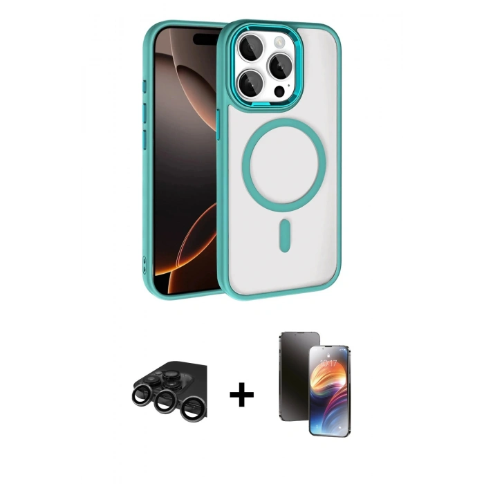 MARSİLYAN™- iPhone 15 Pro Max Kılıf Kıvılcım Prime - Siyah 3D Antistatik Mat Seramik Nano Ekran Koruyucu + Titanyum Gri Raze Metal Kamera Lens