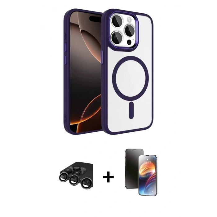 MARSİLYAN™- iPhone 15 Pro Max Kılıf Kıvılcım Prime - Siyah 3D Antistatik Mat Seramik Nano Ekran Koruyucu + Titanyum Gri Raze Metal Kamera Lens