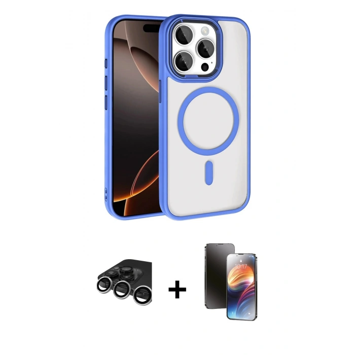 MARSİLYAN™- iPhone 15 Pro Max Kılıf Kıvılcım Prime - Siyah 3D Antistatik Mat Seramik Nano Ekran Koruyucu + Raze Metal Kamera Lens - GS