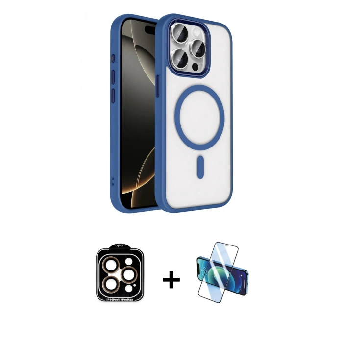 MARSİLYAN™- iPhone 15 Pro Max Kılıf Kıvılcım Prime - Siyah 3D Antistatik Seramik Nano Ekran Koruyucu + PVD Metal Kamera Lens - TU