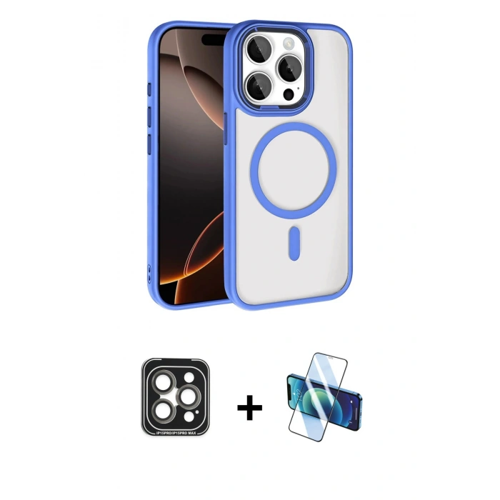 MARSİLYAN™- iPhone 15 Pro Max Kılıf Kıvılcım Prime - Siyah 3D Antistatik Seramik Nano Ekran Koruyucu + PVD Metal Kamera Lens - GI