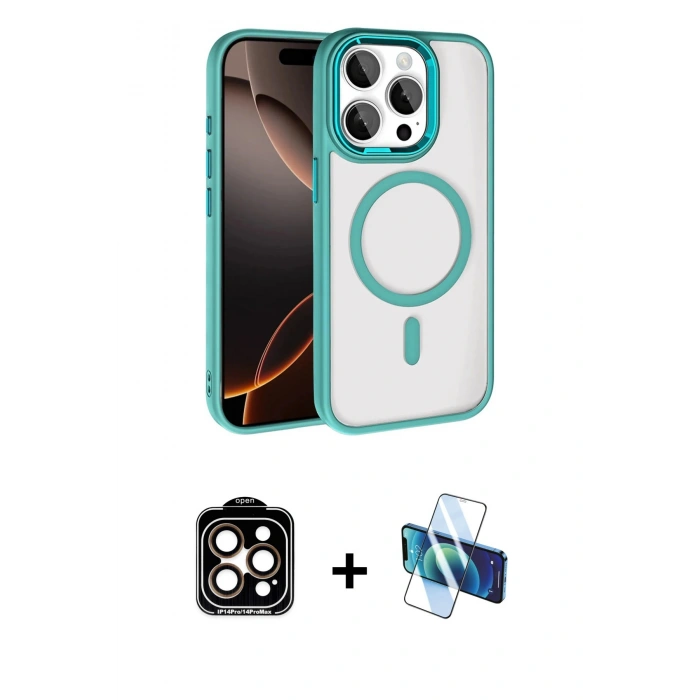 MARSİLYAN™- iPhone 15 Pro Max Kılıf Kıvılcım Prime - Siyah 3D Antistatik Seramik Nano Ekran Koruyucu + PVD Metal Kamera Lens - TU