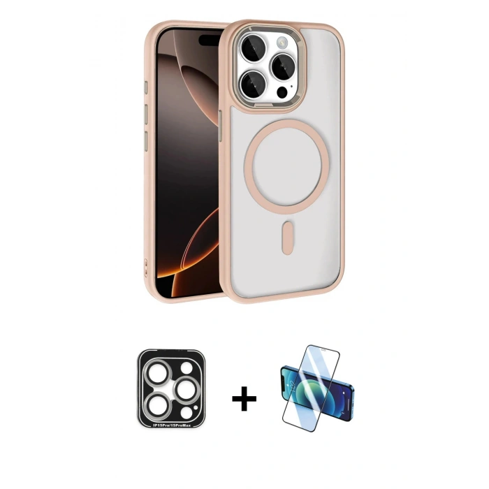 MARSİLYAN™- iPhone 15 Pro Max Kılıf Kıvılcım Prime - Siyah 3D Antistatik Seramik Nano Ekran Koruyucu + PVD Metal Kamera Lens - GS