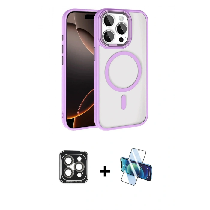 MARSİLYAN™- iPhone 15 Pro Max Kılıf Kıvılcım Prime - Siyah 3D Antistatik Seramik Nano Ekran Koruyucu + PVD Metal Kamera Lens - GI