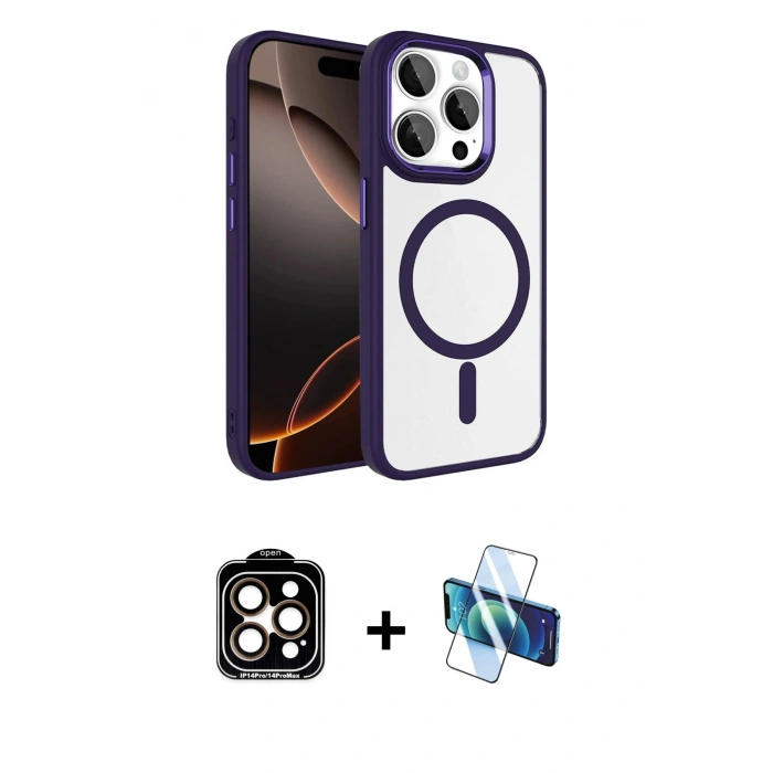 MARSİLYAN™- iPhone 15 Pro Max Kılıf Kıvılcım Prime - Siyah 3D Antistatik Seramik Nano Ekran Koruyucu + PVD Metal Kamera Lens - TU