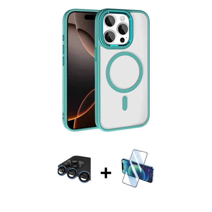 MARSİLYAN™- iPhone 15 Pro Max Kılıf Kıvılcım Prime - Siyah 3D Antistatik Seramik Nano Ekran Koruyucu + Raze Metal Kamera Lens - LT