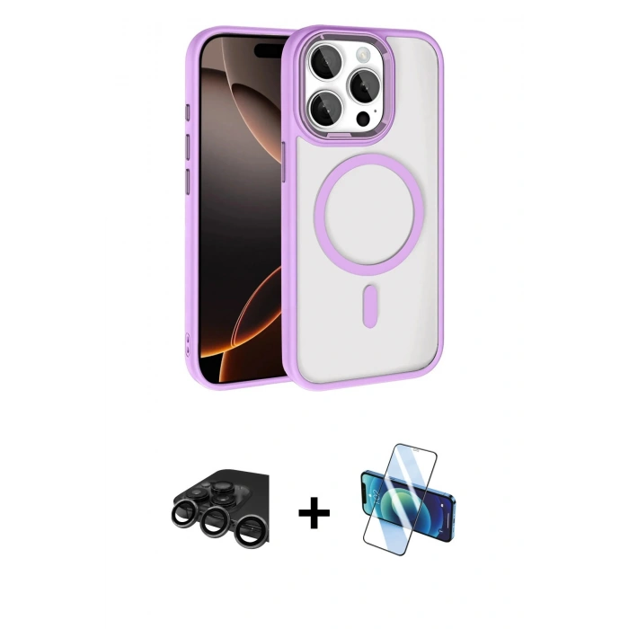 MARSİLYAN™- iPhone 15 Pro Max Kılıf Kıvılcım Prime - Siyah 3D Antistatik Seramik Nano Ekran Koruyucu + Raze Metal Kamera Lens - TMGI