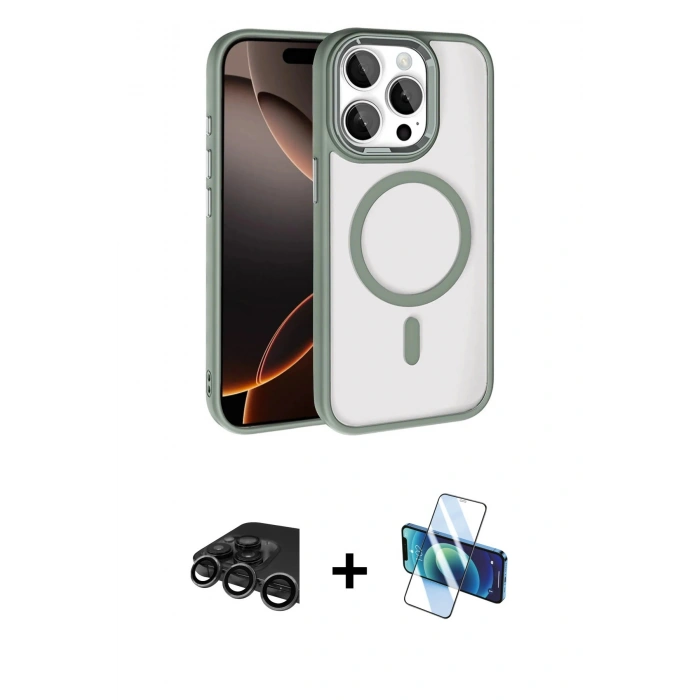 MARSİLYAN™- iPhone 15 Pro Max Kılıf Kıvılcım Prime - Siyah 3D Antistatik Seramik Nano Ekran Koruyucu + Raze Metal Kamera Lens - TMGI