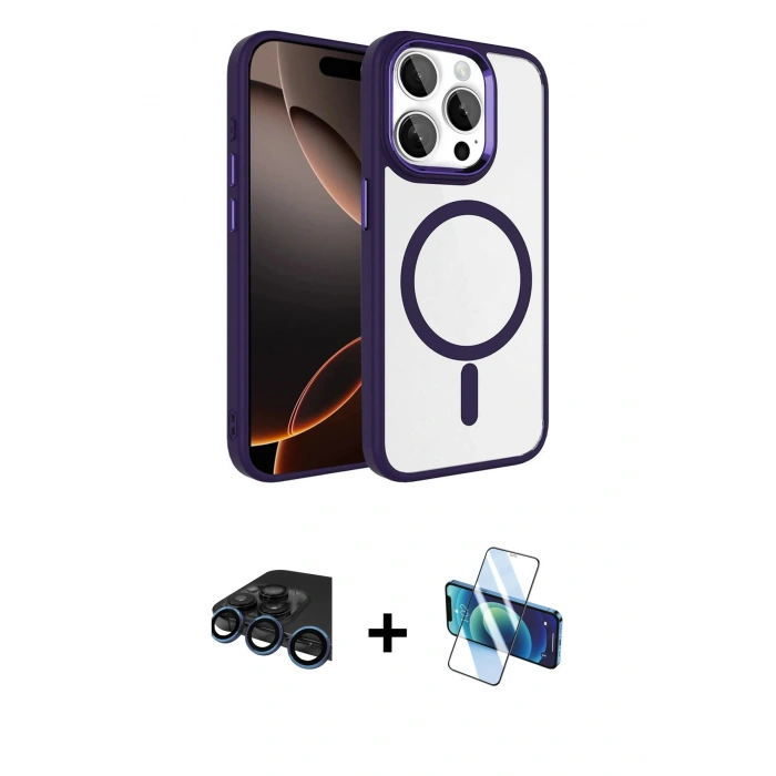 MARSİLYAN™- iPhone 15 Pro Max Kılıf Kıvılcım Prime - Siyah 3D Antistatik Seramik Nano Ekran Koruyucu + Raze Metal Kamera Lens - LT