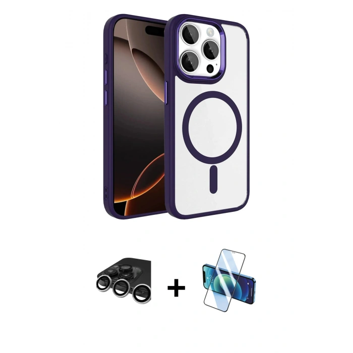 MARSİLYAN™- iPhone 15 Pro Max Kılıf Kıvılcım Prime - Siyah 3D Antistatik Seramik Nano Ekran Koruyucu + Raze Metal Kamera Lens - GS