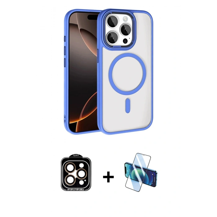 MARSİLYAN™- iPhone 15 Pro Max Kılıf Kıvılcım Prime - Siyah 3D Antistatik Seramik Nano Ekran Koruyucu + PVD Metal Kamera Lens - TU