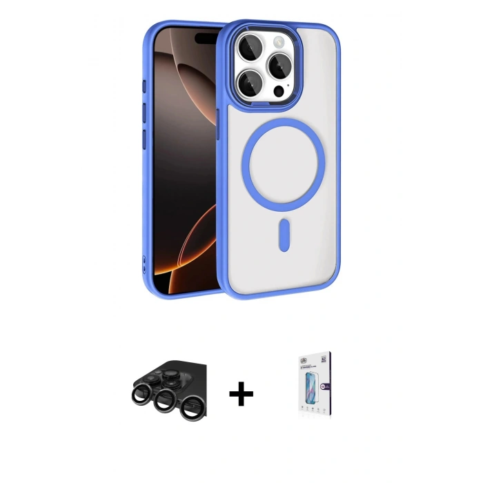 MARSİLYAN™- iPhone 15 Pro Max Kılıf Kıvılcım Prime - Siyah Bilvis 0.18mm Plus Cam Ekran Koruyucu + Raze Metal Kamera Lens - TMGI