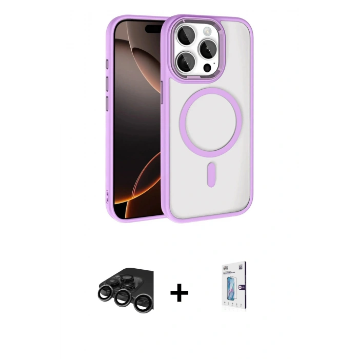 MARSİLYAN™- iPhone 15 Pro Max Kılıf Kıvılcım Prime - Siyah Bilvis 0.18mm Plus Cam Ekran Koruyucu + Raze Metal Kamera Lens - TMGI