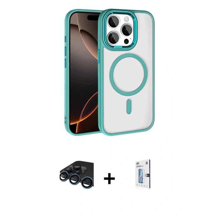 MARSİLYAN™- iPhone 15 Pro Max Kılıf Kıvılcım Prime - Siyah Bilvis 0.18mm Plus Cam Ekran Koruyucu + Raze Metal Kamera Lens - LT