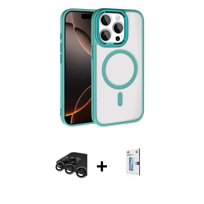 MARSİLYAN™- iPhone 15 Pro Max Kılıf Kıvılcım Prime - Siyah Bilvis 0.18mm Plus Cam Ekran Koruyucu + Titanyum Gri Raze Metal Kamera Lens