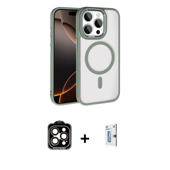 MARSİLYAN™- iPhone 15 Pro Max Kılıf Kıvılcım Prime - Siyah Bilvis 0.18mm Plus Cam Ekran Koruyucu + Turuncu PVD Metal Kamera Lens
