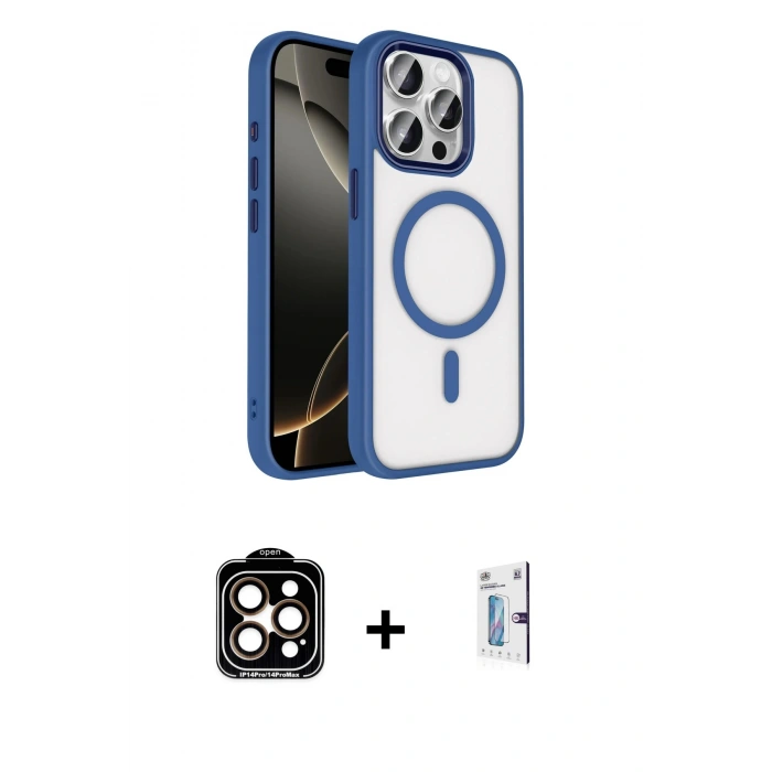 MARSİLYAN™- iPhone 15 Pro Max Kılıf Kıvılcım Prime - Siyah Bilvis 0.18mm Plus Cam Ekran Koruyucu + Turuncu PVD Metal Kamera Lens