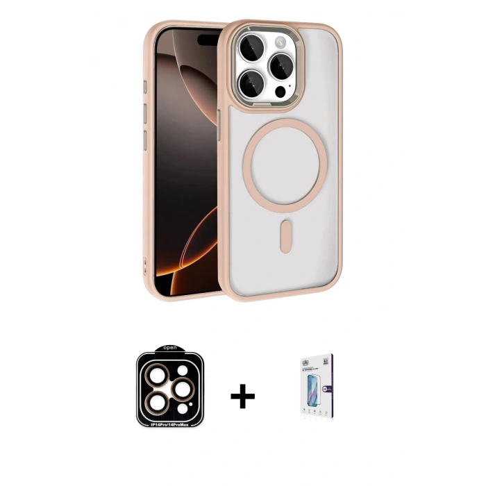 MARSİLYAN™- iPhone 15 Pro Max Kılıf Kıvılcım Prime - Siyah Bilvis 0.18mm Plus Cam Ekran Koruyucu + Turuncu PVD Metal Kamera Lens