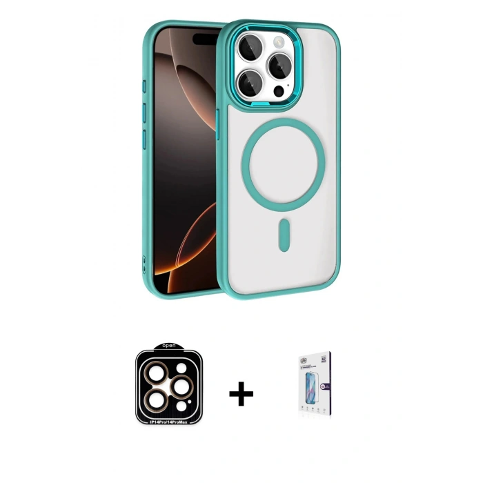 MARSİLYAN™- iPhone 15 Pro Max Kılıf Kıvılcım Prime - Siyah Bilvis 0.18mm Plus Cam Ekran Koruyucu + Turuncu PVD Metal Kamera Lens