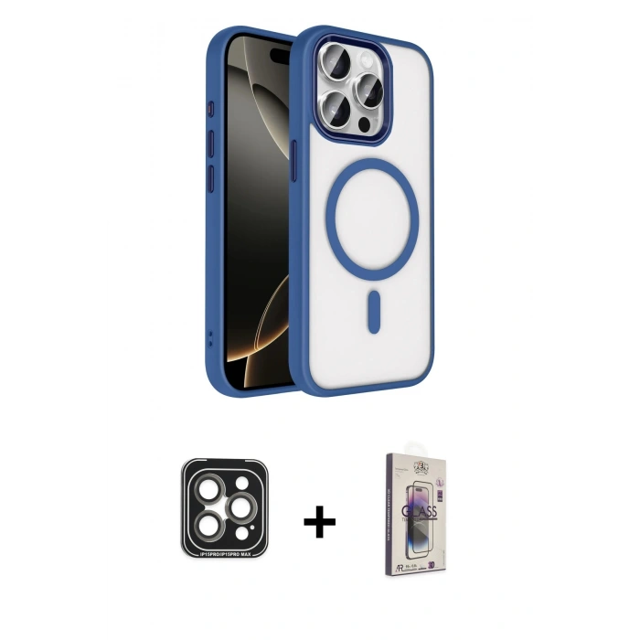 MARSİLYAN™- iPhone 15 Pro Max Kılıf Kıvılcım Prime - Siyah Bilvis 3D Cam Ekran Koruyucu + PVD Metal Kamera Lens - GI