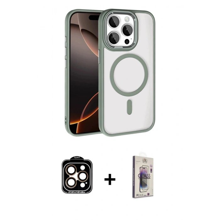 MARSİLYAN™- iPhone 15 Pro Max Kılıf Kıvılcım Prime - Siyah Bilvis 3D Cam Ekran Koruyucu + PVD Metal Kamera Lens - TU