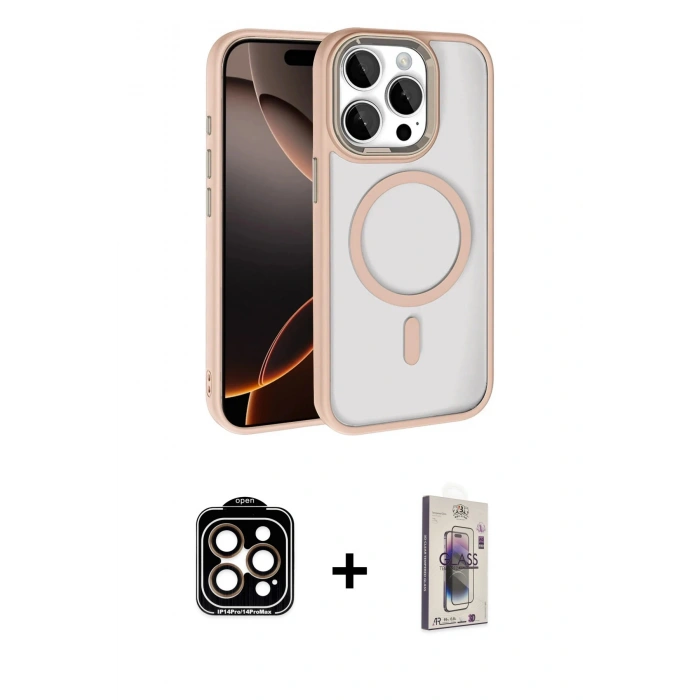 MARSİLYAN™- iPhone 15 Pro Max Kılıf Kıvılcım Prime - Siyah Bilvis 3D Cam Ekran Koruyucu + PVD Metal Kamera Lens - TU
