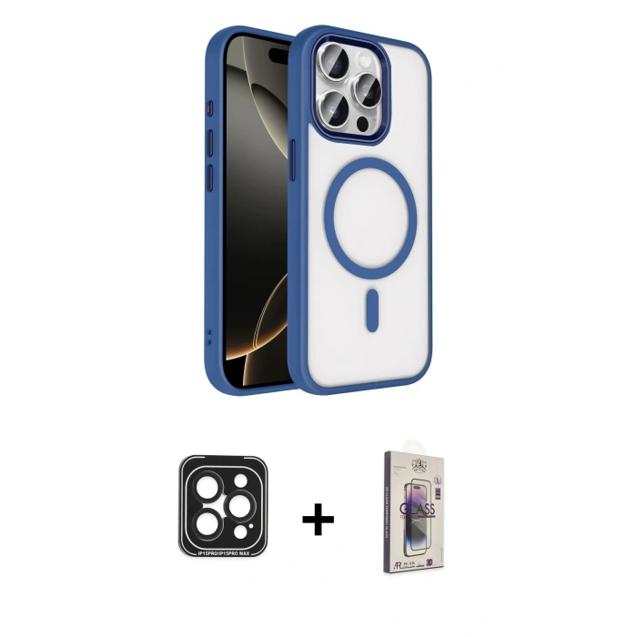 MARSİLYAN™- iPhone 15 Pro Max Kılıf Kıvılcım Prime - Siyah Bilvis 3D Cam Ekran Koruyucu + PVD Metal Kamera Lens - SH