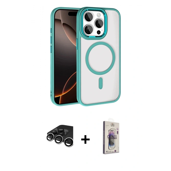 MARSİLYAN™- iPhone 15 Pro Max Kılıf Kıvılcım Prime - Siyah Bilvis 3D Cam Ekran Koruyucu + Raze Metal Kamera Lens - GS