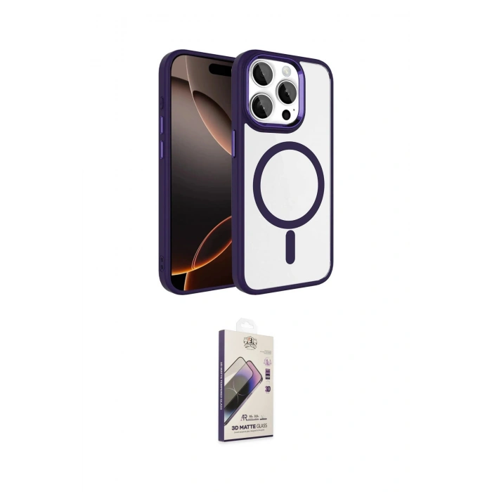 MARSİLYAN™- iPhone 15 Pro Max Kılıf Kıvılcım Prime - Siyah Bilvis 3D Mat Cam Ekran Koruyucu