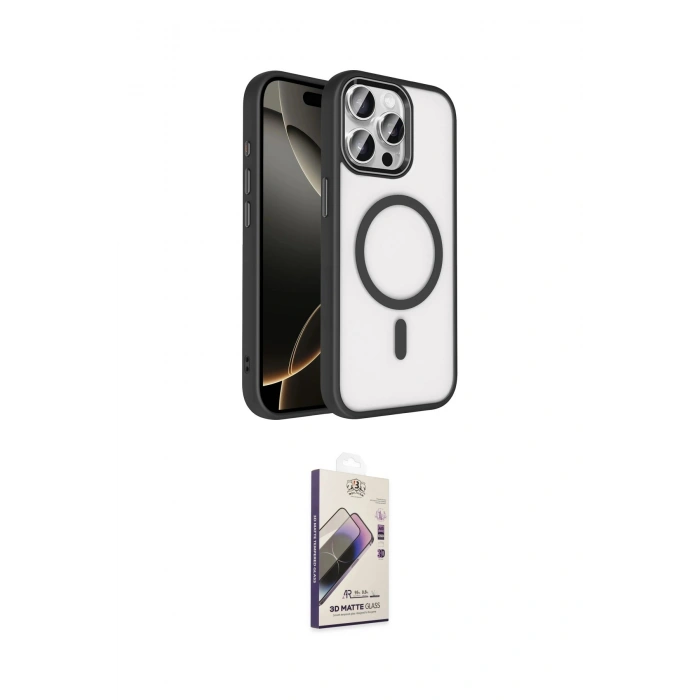 MARSİLYAN™- iPhone 15 Pro Max Kılıf Kıvılcım Prime - Siyah Bilvis 3D Mat Cam Ekran Koruyucu