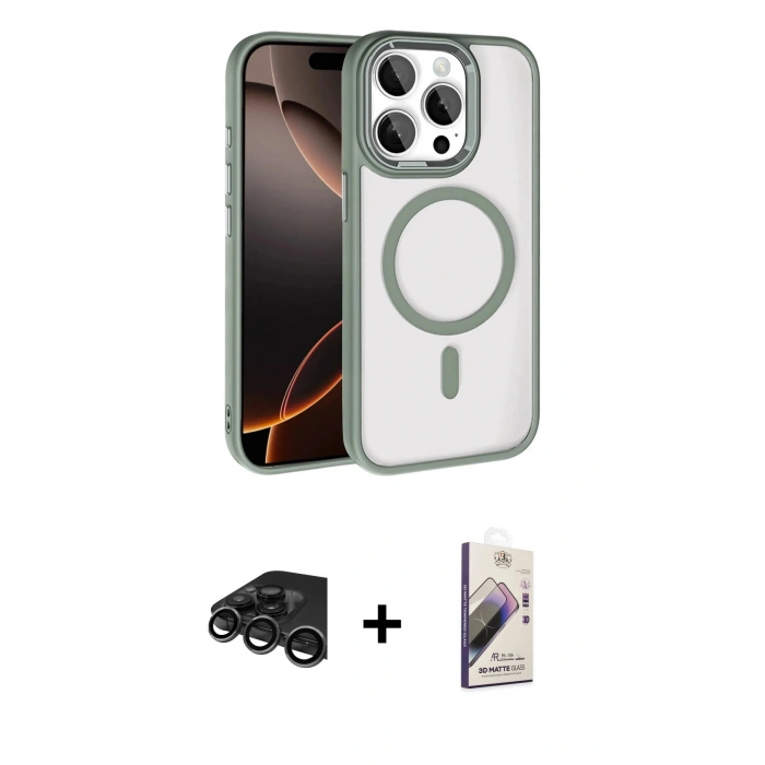 MARSİLYAN™- iPhone 15 Pro Max Kılıf Kıvılcım Prime - Siyah Bilvis 3D Mat Cam Ekran Koruyucu + Raze Metal Kamera Lens - TMGI