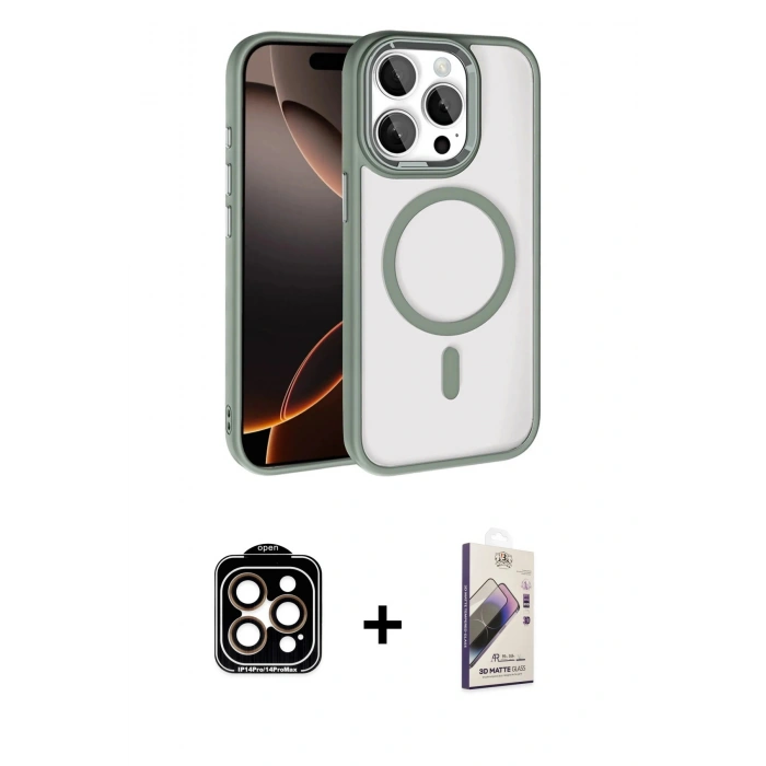 MARSİLYAN™- iPhone 15 Pro Max Kılıf Kıvılcım Prime - Siyah Bilvis 3D Mat Cam Ekran Koruyucu + PVD Metal Kamera Lens - TU