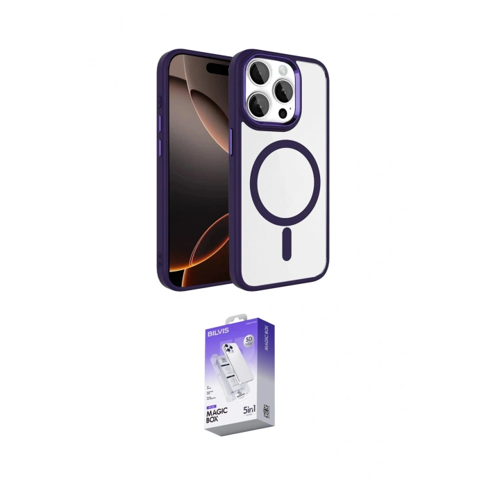 MARSİLYAN™- iPhone 15 Pro Max Kılıf Kıvılcım Prime - Siyah Bilvis 5in1 3D Magic Cam Ekran Koruyucu