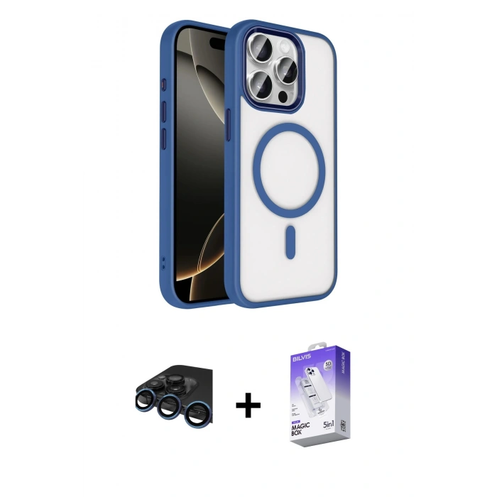 MARSİLYAN™- iPhone 15 Pro Max Kılıf Kıvılcım Prime - Siyah Bilvis 5in1 3D Magic Cam Ekran Koruyucu + Raze Metal Kamera Lens - LT