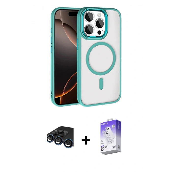MARSİLYAN™- iPhone 15 Pro Max Kılıf Kıvılcım Prime - Siyah Bilvis 5in1 3D Magic Cam Ekran Koruyucu + Raze Metal Kamera Lens - LT