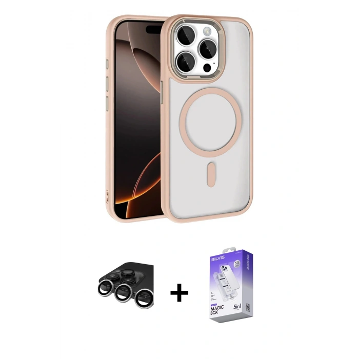 MARSİLYAN™- iPhone 15 Pro Max Kılıf Kıvılcım Prime - Siyah Bilvis 5in1 3D Magic Cam Ekran Koruyucu + Raze Metal Kamera Lens - GS