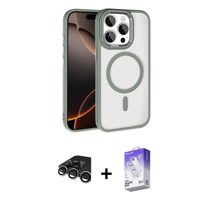 MARSİLYAN™- iPhone 15 Pro Max Kılıf Kıvılcım Prime - Siyah Bilvis 5in1 3D Magic Cam Ekran Koruyucu + Raze Metal Kamera Lens - GS