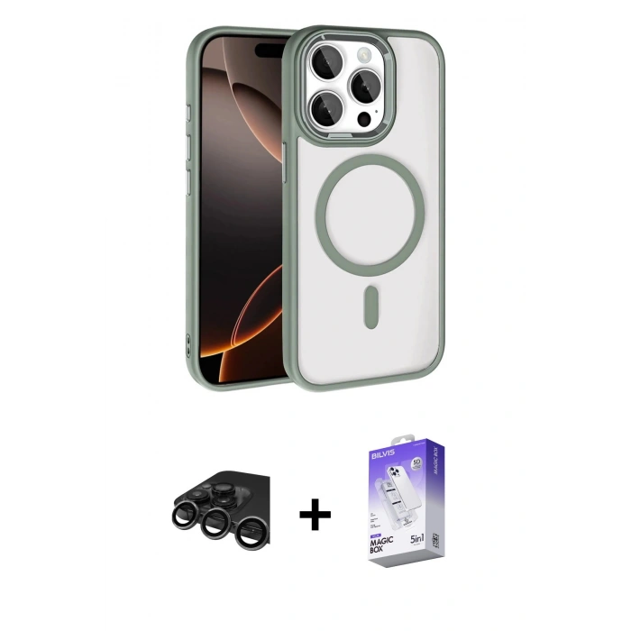 MARSİLYAN™- iPhone 15 Pro Max Kılıf Kıvılcım Prime - Siyah Bilvis 5in1 3D Magic Cam Ekran Koruyucu + Raze Metal Kamera Lens - TMGI