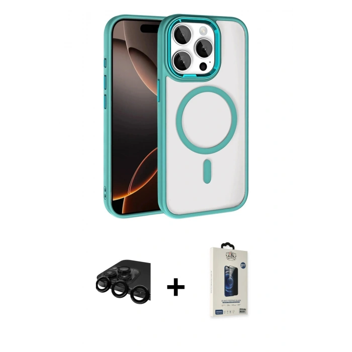 MARSİLYAN™- iPhone 15 Pro Max Kılıf Kıvılcım Prime - Siyah Bilvis Hayalet Cam Ekran Koruyucu + Raze Metal Kamera Lens - SH