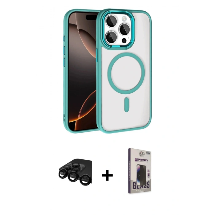 MARSİLYAN™- iPhone 15 Pro Max Kılıf Kıvılcım Prime - Siyah Bilvis Hayalet Cam Ekran Koruyucu + Raze Metal Kamera Lens - SH