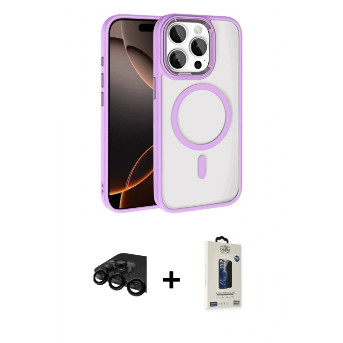 MARSİLYAN™- iPhone 15 Pro Max Kılıf Kıvılcım Prime - Siyah Bilvis Hayalet Cam Ekran Koruyucu + Raze Metal Kamera Lens - SH