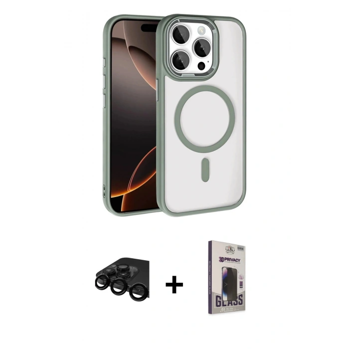 MARSİLYAN™- iPhone 15 Pro Max Kılıf Kıvılcım Prime - Siyah Bilvis Hayalet Cam Ekran Koruyucu + Raze Metal Kamera Lens - SH