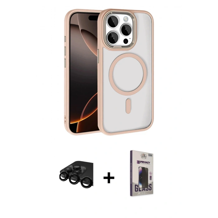 MARSİLYAN™- iPhone 15 Pro Max Kılıf Kıvılcım Prime - Siyah Bilvis Hayalet Cam Ekran Koruyucu + Raze Metal Kamera Lens - SH