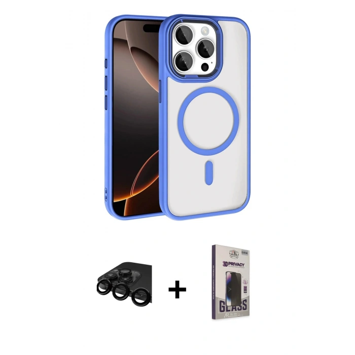 MARSİLYAN™- iPhone 15 Pro Max Kılıf Kıvılcım Prime - Siyah Bilvis Hayalet Cam Ekran Koruyucu + Raze Metal Kamera Lens - SH