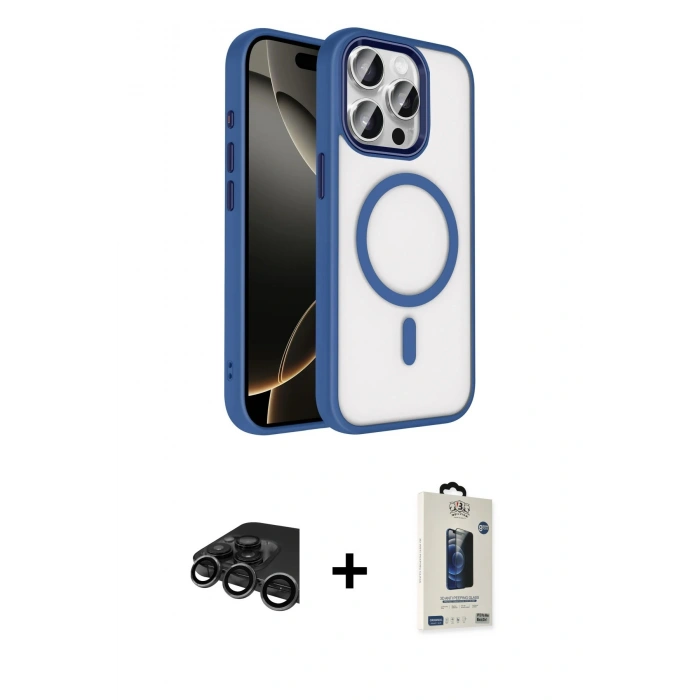 MARSİLYAN™- iPhone 15 Pro Max Kılıf Kıvılcım Prime - Siyah Bilvis Hayalet Cam Ekran Koruyucu + Raze Metal Kamera Lens - TMGI