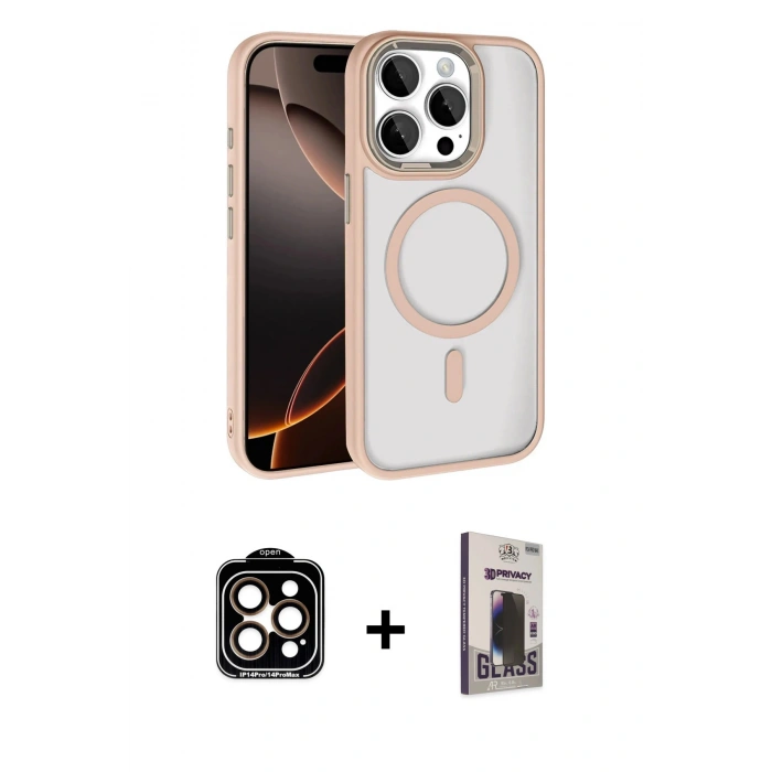 MARSİLYAN™- iPhone 15 Pro Max Kılıf Kıvılcım Prime - Siyah Bilvis Hayalet Cam Ekran Koruyucu + PVD Metal Kamera Lens - TU