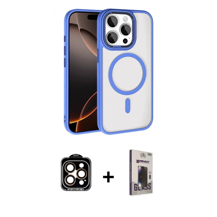 MARSİLYAN™- iPhone 15 Pro Max Kılıf Kıvılcım Prime - Siyah Bilvis Hayalet Cam Ekran Koruyucu + PVD Metal Kamera Lens - TU